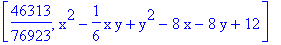 [46313/76923, x^2-1/6*x*y+y^2-8*x-8*y+12]